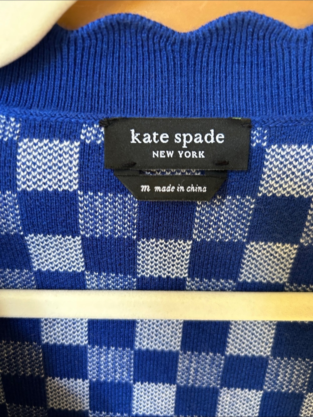 Kate Spade Gingham Checker Knit Cardigan Royal Blue Y2K Preppy Sweater - Picture 2 of 9